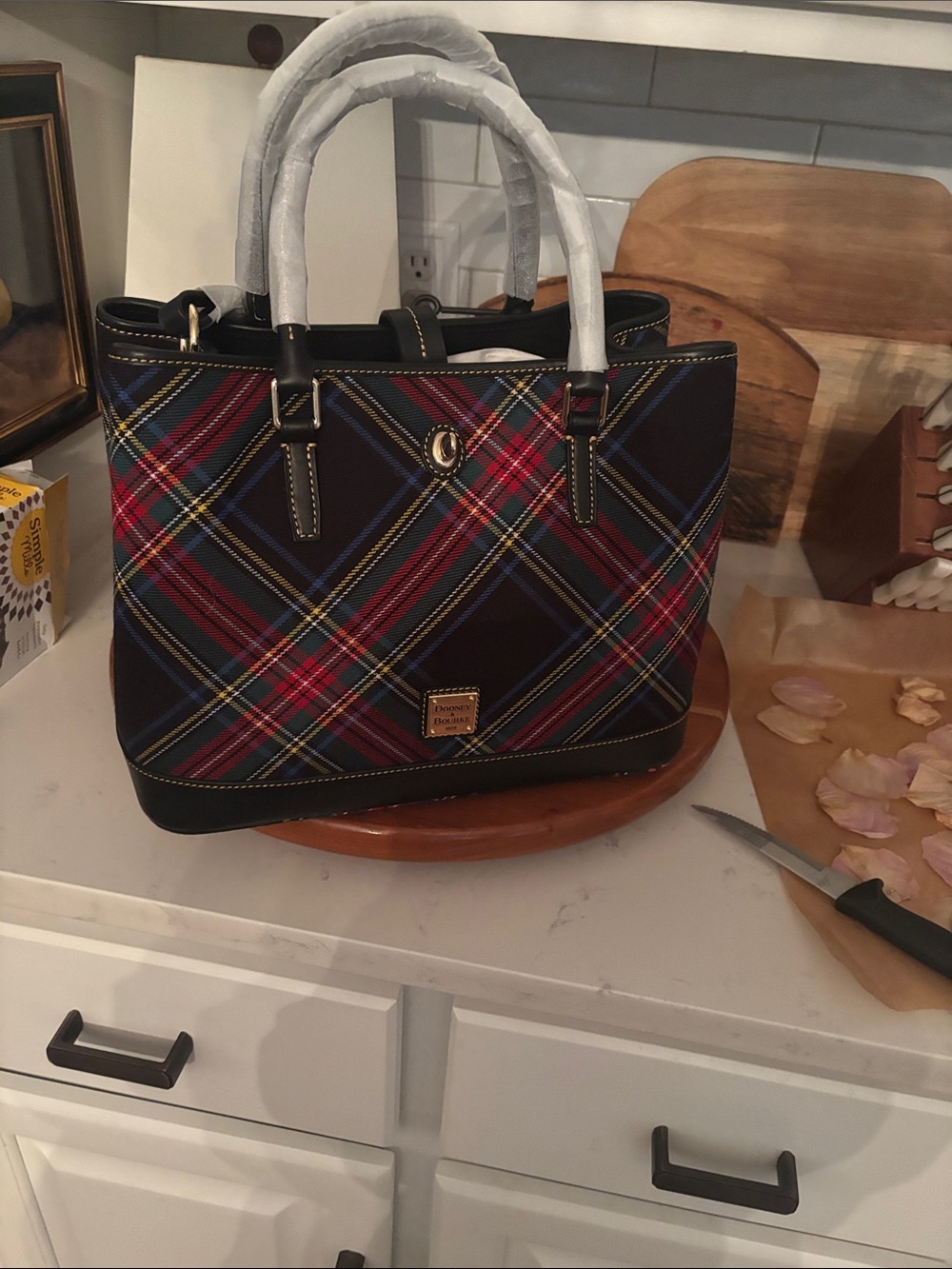 Dooney & Bourke Black Plaid Tote with Red & Blue Accents
Perry Satchel